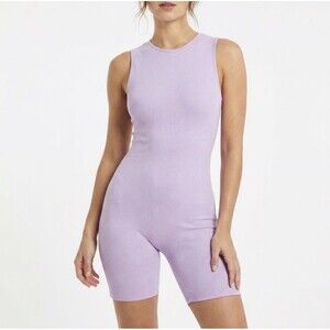 Naked Wardrobe Ribbed Romper Size Small Lavender Purple Back Zipper Stretch